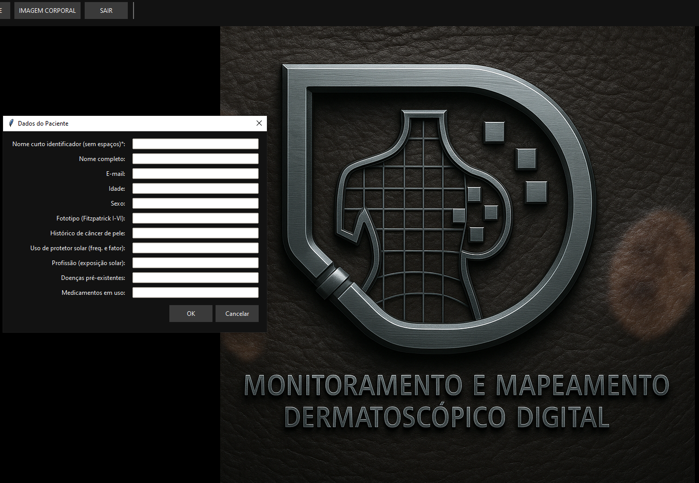 Tela de cadastro de paciente do sistema de mapeamento dermatoscópico